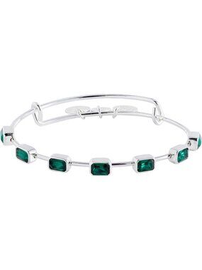 May Birthstone Bangle Shiny Silver Birthstone Emerald Cut Bangle Bracelet